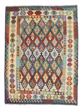 Hand Woven Kilim Afghan Old Style Rug 198X254 Brown/Green