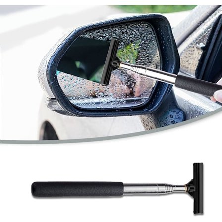 Bil Bakspejl Visker, Bil Spejl Skraber, Bærbar Vandrenser med Udtrækkelig Lang Stang (Sort)