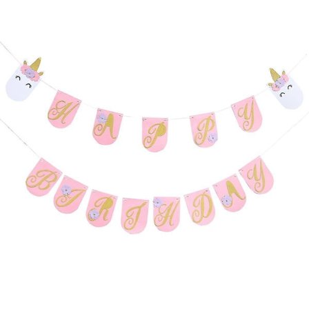 2,5 m Grattis på födelsedagen Enhörning Papper Vimpel Banner Girlang Dekorationer