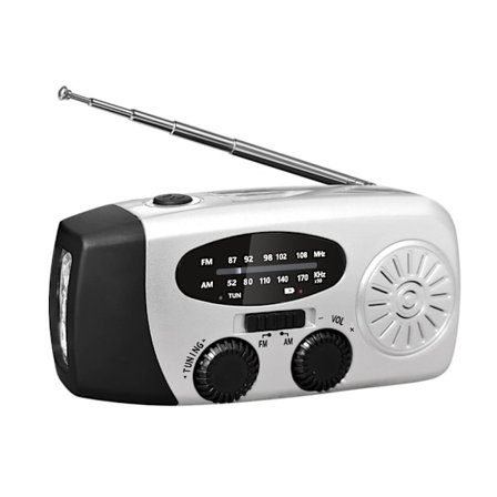 Nödsolradio, Bärbar Handvev AM/FM-radio med LED-ficklampa 2000mAh Batteri /silver