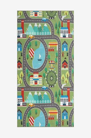 KM Home - Børnetæppe Play - Grøn - Børnegulvtæpper - 80X150 - Fra Homeroom