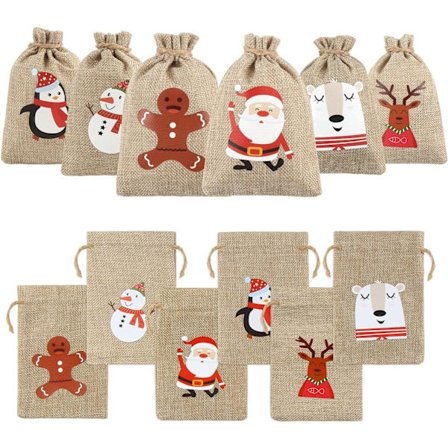 24 Pakke Jute Julegaveposer med Snøre til Julegaver