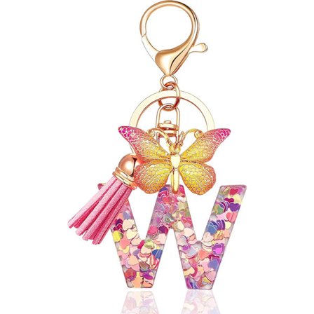 Alkukirjain Avaimenperät Naisille Tupsu Perhonen Vaaleanpunainen Lila Söpö Auton Avaimenperä Lompakolle Käsilaukuille Repulle AZ