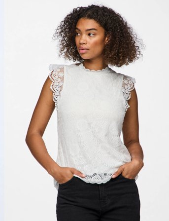 Pieces Pcolline Sl Lace Top Wvn Noos - White - M