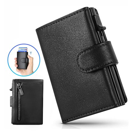 Herrar Plånbok, Slank Plånbok Stöldskyddad Med Myntfack (Mini Plånbok För Män Och Kvinnor, Liten, Kol Svart Plånbok, Kortinnehavare Plånbok), Herrar 