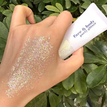 Transparent hvid ansigts- og kropsglimmer - Party glimmer festival rave kostume, egnet til kvinder og børn.