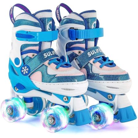 Regnbågsenhörning 4 storlekar justerbara Light Up rullskridskor för flickor pojkar för barn blue 34-37