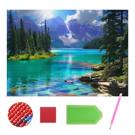 Mountain Forest Lake Fuld Bore Diamond Art Kits til Voksne 5D DIY Runde Dimond Gem Art Maleri Kit Håndværk Hjem Vægindretning Gaver
