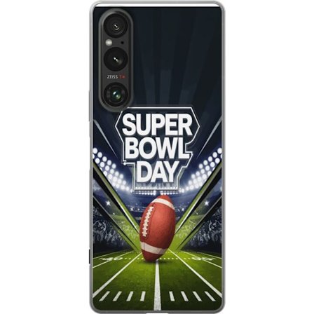 Yhteensopiva Puhelinkuori Sony Xperia 1 V Super Bowl Day juliste, jossa amerikkalainen jalkapallo valaistuksella varustetulla areenalla dramaattisessa