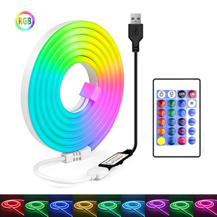 LED-valonauha, USB-joustava silikoninen RGB-neonvalo 24-näppäimisellä infrapunakaukosäätimellä huoneeseen, kotibileisiin (1M)