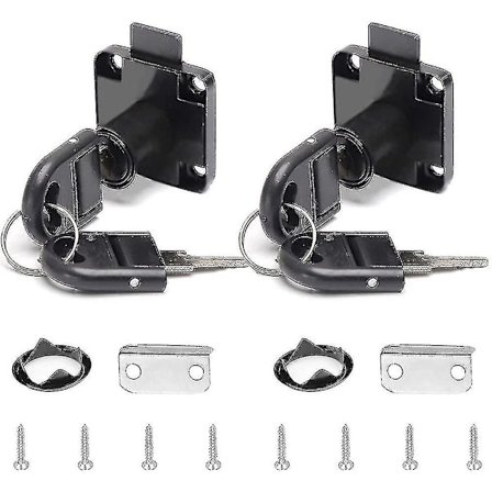 2 stk. Sorte Skrivebordsskuffelåser i legering med 4 nøkler Møbel sylinderlås