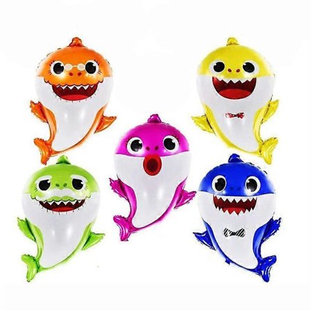Baby Shark Balloner, 63,5 cm, 5-delt sæt, Shark Family fødselsdags- og babyshowerdekorationer, Heliumfestballoner til drenge og piger (FMY)