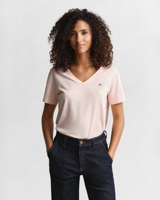GANT - Shield t-skjorte med v-hals til dame apricot pink