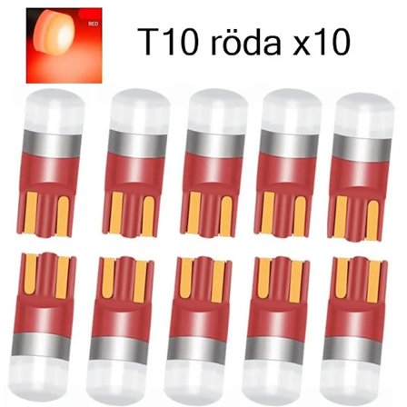 T10 W5W Röd, 10-pack, LED-lampor, var och en innehållande 1 3030SMD-chip.