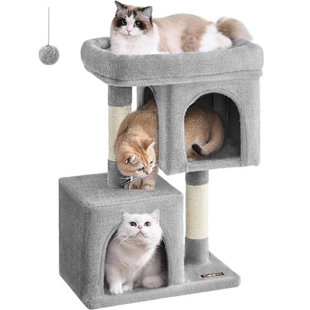 Feandrea kattetræ, 74 cm kattetårn, kattehus til mellemstore katte op til 5 kg, lysegrå