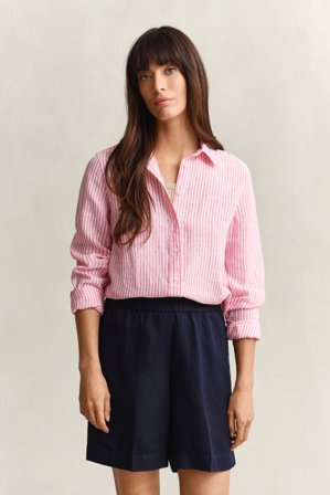 GANT Damen Regular Fit Leinen Bluse mit Streifen (40) Rosa
