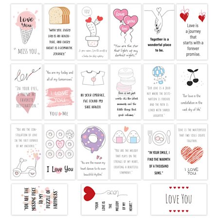 Romantiske Madpakkenoter til Par - Sæt med 21 Søde Kærlighedskort