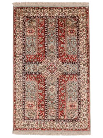Kashmir Pure Silk Rug Hand Knotted 95X153 Brown/Dark Red India