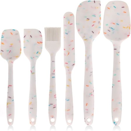 Silikone spatelsæt med 6 dele, høj temperaturbestandighed, fødevaregodkendt silikone, let at rengøre, til bagning, madlavning, køkkentilbehør (hvid)