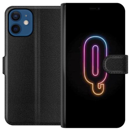 Kompatibelt Lommeboketui til Apple Apple iPhone 12 mini Minimalistisk neonbokstav Q i skinnende farger mot mørk bakgrunn