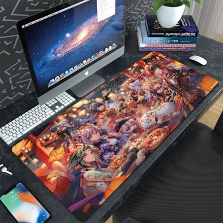 Genshin Impact -pelihahmojen työpöydän hiirenmatto, suuri luova vesitiivis ja likaa hylkivä paksu hiirenmatto, 300*800*3mm