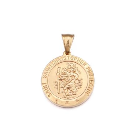 St Christopherin kaulakoru yksilöllinen kaiverrettu pyöreä mitali Antiikki uskonnollinen suojelija talismaani riipus mitali - kulta Gold