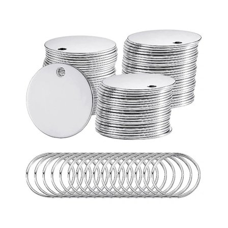 100-pakning runde stemplingsblanketter rustfritt stål tomme brikker med hull sølv metall tomme hundebrikker Pol