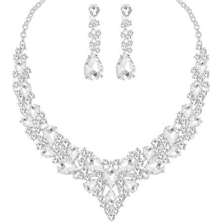 Rhinestone Crystal Halskjede og Ørepynt Sett