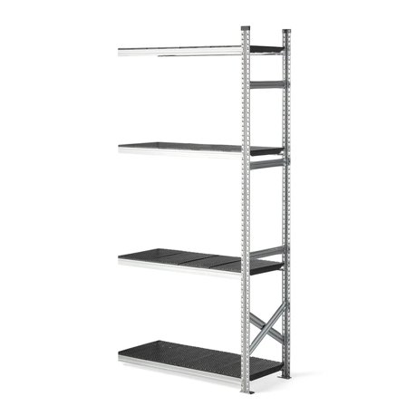 Reol påbyggseksjon med sorte plasthyller, 2500x1200x500 mm