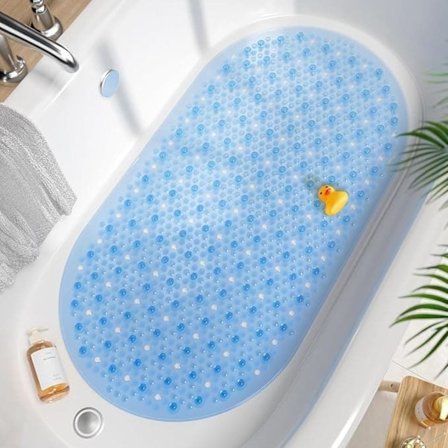 Oval skridsikker bademåtte 68 x 38 cm – Transparent skridsikker måtte med sugekopper, maskinvaskbar brusemåtte til badeværelse og badekar