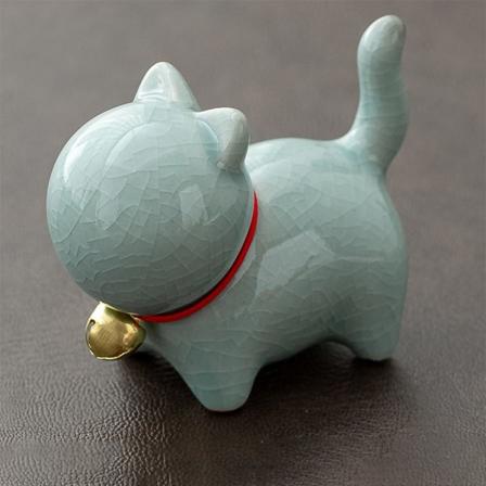 Naturlig Keramik Kat Hund Træ Hvalpe Figurer GRØN Green