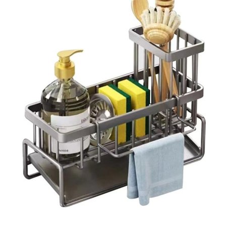 Lollanda Diskställ med droppbricka, rostfritt stål och rostskydd, handdukshållare för badrum och köksdiskbänk