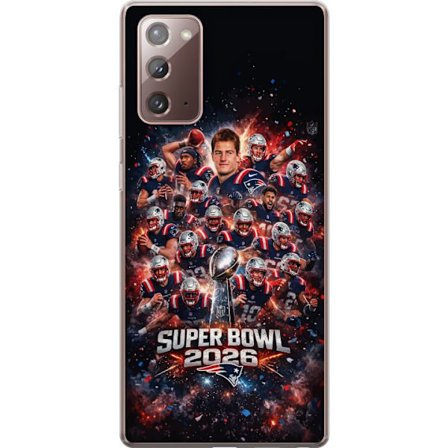 Yhteensopiva Puhelinkuori Samsung Galaxy Note20 Super Bowl 2026 juliste, jossa New England Patriots ja NFL-mestaruuspalkinto räjähtävän urheilullisess