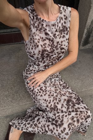 NA-KD Midi Printed Mesh Dress - Mellemlang kjole - Leopard - M (EU 38-40)