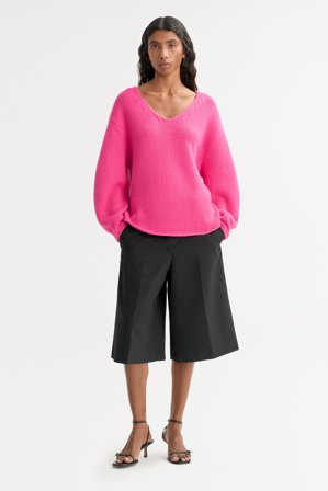 Soft Goat - Puff Sleeve V-neck - Kaschmirpullover für Damen - XL - Fuchsia