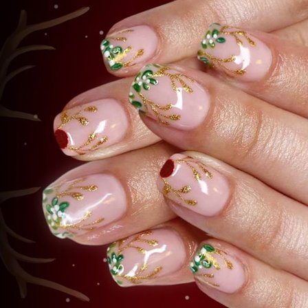 Pakke med 24 Juleglimmer Kunstige Negle Rød Snefnug Design ABS Falske Negle