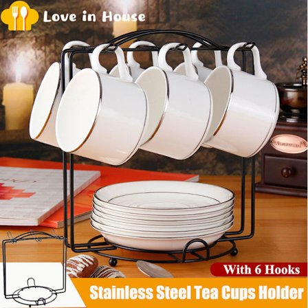 Tekrus i rustfrit stål, displaystativ, anti-rust krus holder, kopholder, glaskrusstativ, te, sort kaffe, anti-rust belagt stativ, sort