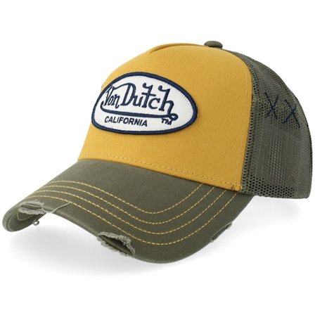 Von Dutch - Distressed Oval Patch Yellow/Green A-frame Trucker Trucker Yellow Cap - @ Hatstore