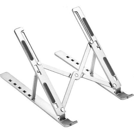 Laptopstativ til skrivebord, justerbar laptopholder med opbevaringspose, skridsikre silikonepuder, 6 øjenhøjder, 10" til 15,6", aluminium
