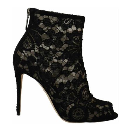 Dolce & Gabbana Taormina Lace Booties , Zwart , Dames , Maat: 36 EU High heels