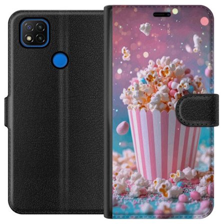 Kompatibelt Plånboksfodral till Xiaomi Xiaomi Redmi 9C Popcorn-hink retro bio snacks rolig figur