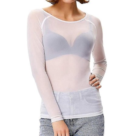 Jul Kvinder Transparent Langærmet Sømløs Arm Shaper Top Mesh Skjorte Bluse Hvid
