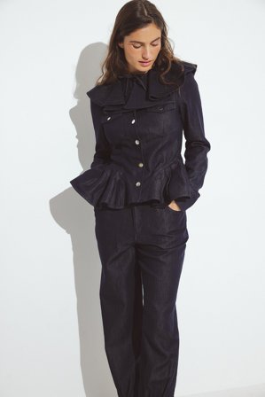 NA-KD ART Flounce Collar Denim Blouse- - Bluser - Blå - EU 40