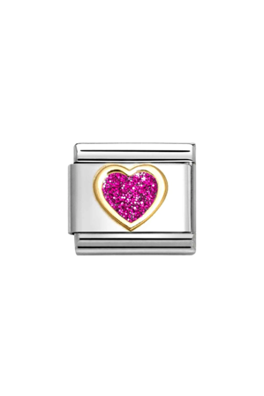 Glitter symbols 18k Gold & enamel FUCHSIA Heart