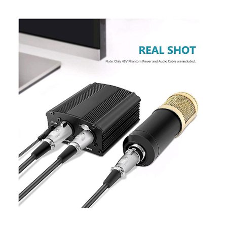 48v Phantom Power Bm 800 Mikrofonforsyning Med Adapter Xlr Lydkabel Til Enhver Musikk Opptak (FMY)