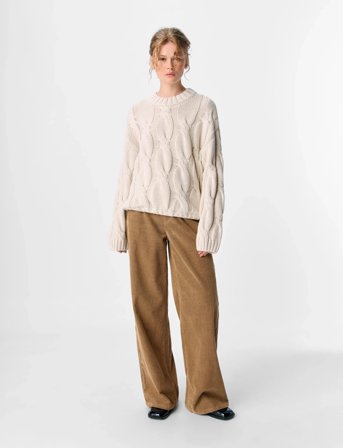 Object Objbay L/S Lo Knit Pullover E Pa 25 - Cream - S
