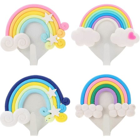 4 stk. Regnbue Vægkrog Søde Skyer Stjerne Regnbue Nøgle Hat Håndklædekroge Selvklæbende Bor Væghængere Vægmonteret Hænger