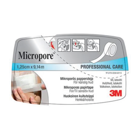 3M Micropore Hvit Tape, 1,25 cm x 9,14 m, 1 stk.