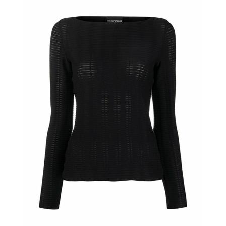 Emporio Armani, Round-neck Knitwear Zwart, Dames, Maat:XL,Cotton