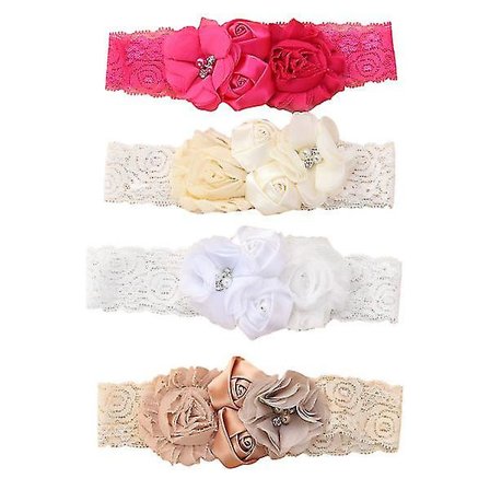 4 stk. Baby Dåb Blonde Hovedbånd Baby Pige Dåb Hovedbånd Med Sløjfer Perler